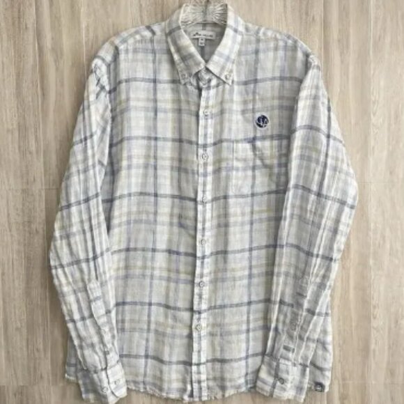 Peter Millar Coronado Linen Sport Shirt Mens Sz M Plaid Embroidered Logo Light - Picture 1 of 4